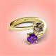 4 - Jianna 6.00 mm Cushion Smoky Quartz and Round Amethyst 2 Stone Promise Ring 