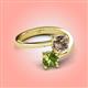 4 - Jianna 6.00 mm Cushion Smoky Quartz and Round Peridot 2 Stone Promise Ring 