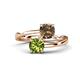 1 - Jianna 6.00 mm Cushion Smoky Quartz and Round Peridot 2 Stone Promise Ring 