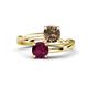 1 - Jianna 6.00 mm Cushion Smoky Quartz and Round Rhodolite Garnet 2 Stone Promise Ring 