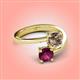 4 - Jianna 6.00 mm Cushion Smoky Quartz and Round Rhodolite Garnet 2 Stone Promise Ring 