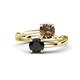 1 - Jianna 6.00 mm Cushion Smoky Quartz and Round Black Diamond 2 Stone Promise Ring 