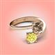4 - Jianna 6.00 mm Cushion Smoky Quartz and Round Lab Created Yellow Sapphire 2 Stone Promise Ring 