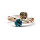 1 - Jianna 6.00 mm Cushion Smoky Quartz and Round Blue Diamond 2 Stone Promise Ring 