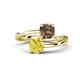 1 - Jianna 6.00 mm Cushion Smoky Quartz and Round Yellow Diamond 2 Stone Promise Ring 