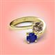 4 - Jianna 6.00 mm Cushion Smoky Quartz and Round Blue Sapphire 2 Stone Promise Ring 