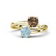 1 - Jianna 6.00 mm Cushion Smoky Quartz and Round Aquamarine 2 Stone Promise Ring 