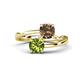 1 - Jianna 6.00 mm Cushion Smoky Quartz and Round Peridot 2 Stone Promise Ring 