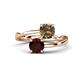 1 - Jianna 6.00 mm Cushion Smoky Quartz and Round Red Garnet 2 Stone Promise Ring 