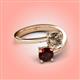 4 - Jianna 6.00 mm Cushion Smoky Quartz and Round Red Garnet 2 Stone Promise Ring 