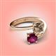 4 - Jianna 6.00 mm Cushion Smoky Quartz and Round Rhodolite Garnet 2 Stone Promise Ring 