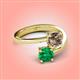 4 - Jianna 6.00 mm Cushion Smoky Quartz and Round Emerald 2 Stone Promise Ring 