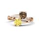 1 - Jianna 6.00 mm Cushion Smoky Quartz and Round Lab Created Yellow Sapphire 2 Stone Promise Ring 