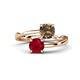 1 - Jianna 6.00 mm Cushion Smoky Quartz and Round Ruby 2 Stone Promise Ring 