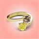 4 - Jianna 6.00 mm Cushion Smoky Quartz and Round Yellow Diamond 2 Stone Promise Ring 