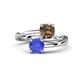 1 - Jianna 6.00 mm Cushion Smoky Quartz and Round Tanzanite 2 Stone Promise Ring 