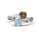 1 - Jianna 6.00 mm Cushion Smoky Quartz and Round Aquamarine 2 Stone Promise Ring 