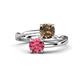 1 - Jianna 6.00 mm Cushion Smoky Quartz and Round Pink Tourmaline 2 Stone Promise Ring 