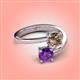 4 - Jianna 6.00 mm Cushion Smoky Quartz and Round Amethyst 2 Stone Promise Ring 