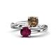 1 - Jianna 6.00 mm Cushion Smoky Quartz and Round Rhodolite Garnet 2 Stone Promise Ring 