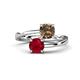 1 - Jianna 6.00 mm Cushion Smoky Quartz and Round Ruby 2 Stone Promise Ring 