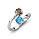 5 - Jianna 6.00 mm Cushion Blue Topaz and Round Smoky Quartz 2 Stone Promise Ring 