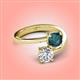 4 - Jianna 6.00 mm Cushion London Blue Topaz and GIA Certified Round Natural Diamond 2 Stone Promise Ring 