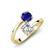 5 - Jianna 6.00 mm Cushion Forever Brilliant Moissanite and Round Blue Sapphire 2 Stone Promise Ring 