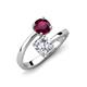 5 - Jianna 6.00 mm Cushion Forever One Moissanite and Round Rhodolite Garnet 2 Stone Promise Ring 