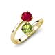 5 - Jianna 6.00 mm Cushion Peridot and Round Ruby 2 Stone Promise Ring 