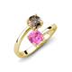 5 - Jianna 6.00 mm Cushion Lab Created Pink Sapphire and Round Smoky Quartz 2 Stone Promise Ring 