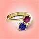 4 - Jianna 6.00 mm Cushion Rhodolite Garnet and Round Blue Sapphire 2 Stone Promise Ring 