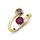 5 - Jianna 6.00 mm Cushion Rhodolite Garnet and Round Smoky Quartz 2 Stone Promise Ring 