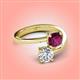 4 - Jianna 6.00 mm Cushion Rhodolite Garnet and GIA Certified Round Natural Diamond 2 Stone Promise Ring 