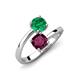 5 - Jianna 6.00 mm Cushion Rhodolite Garnet and Round Emerald 2 Stone Promise Ring 