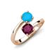 5 - Jianna 6.00 mm Cushion Rhodolite Garnet and Round Turquoise 2 Stone Promise Ring 