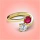 4 - Jianna 6.00 mm Cushion Lab Created Ruby and GIA Certified Round Natural Diamond 2 Stone Promise Ring 