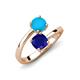 5 - Jianna 6.00 mm Cushion Lab Created Blue Sapphire and Round Turquoise 2 Stone Promise Ring 