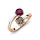 5 - Jianna 6.00 mm Cushion Smoky Quartz and Round Rhodolite Garnet 2 Stone Promise Ring 