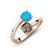 5 - Jianna 6.00 mm Cushion Smoky Quartz and Round Turquoise 2 Stone Promise Ring 