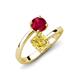 5 - Jianna 6.00 mm Cushion Lab Created Yellow Sapphire and Round Ruby 2 Stone Promise Ring 