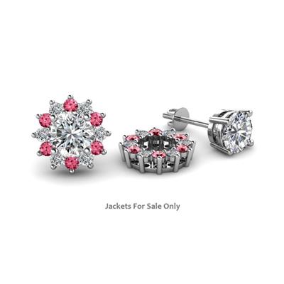 Florice Round Pink Tourmaline and Diamond Flower Jacket Earrings