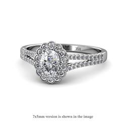 Raisa Desire ctw IGI Certified Lab Grown Diamond Oval Cut x Natural Diamond Round Halo Engagement Ring ctw IGI Certified Lab Grown Diamond Oval Cut x Natural Diamond Round Split Shank Halo Engagement Ring in K White Gold