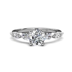Nylah ctw IGI Certified Round Lab Grown Diamond VS F and Graduated Pear Shape Natural Diamond Engagement Ring IGI Certified Round Lab Grown Diamond and Graduated Pear Shape Natural Diamond ctw Four Prong Women Engagement Ring in Platinum