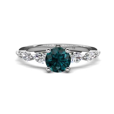 Nylah ctw Round London Blue Topaz and Graduated Pear Shape Natural Diamond Engagement Ring