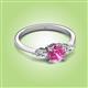 2 - Zelia 1.35 ctw (6.00 mm) Round Pink Sapphire and Pear Shape Natural Diamond Three Stone Engagement Ring 