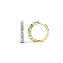 Raya Round Aquamarine Hoop Earrings Round Aquamarine ctw Womens Hoop Earrings K Yellow Gold