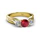 2 - Alyssa 1.39 ctw (6.00 mm) Round Ruby and Lab Grown Diamond Three Stone Engagement Ring 