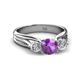 2 - Alyssa 1.31 ctw (6.50 mm) Round Amethyst and Lab Grown Diamond Three Stone Engagement Ring 