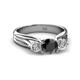2 - Alyssa 1.44 ctw (6.00 mm) Round Black Diamond and Lab Grown Diamond Three Stone Engagement Ring 